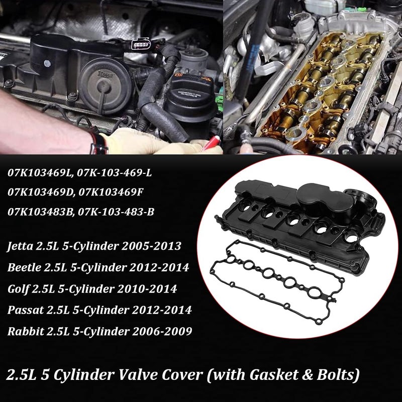 Koomaha 07K103469L Engine Valve Cover Assembly Replacement for 2005-2014 VW Jetta Beetle Golf Passat Rabbit 2.5L 264-907, 917-064, 07K103469D, 07K103469F - Image 4